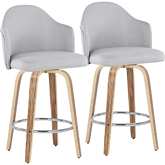 Ahoy 26" Counter Stool in Light Grey Fabric, Zebra Wood & Chrome Metal (Set of 2)